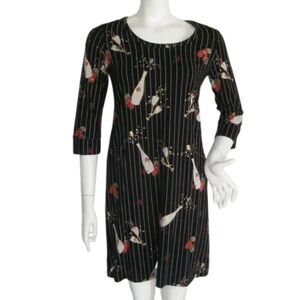 new SOMA Nightshirt/Dress, XS, Pinstriped Black/White, Champagne Party print